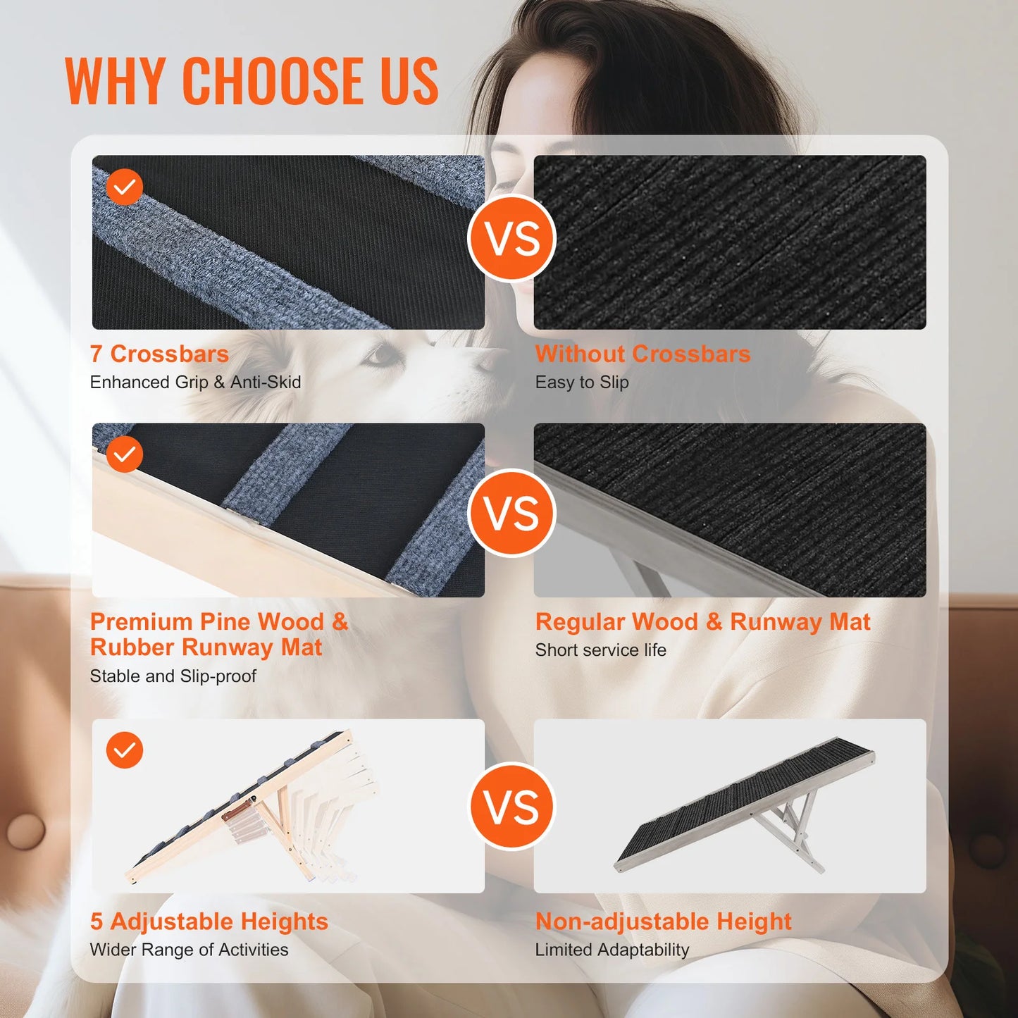 SucceBuy Folding Dog Ramp Anti-Slip Adjustable Wooden Pet Ramp