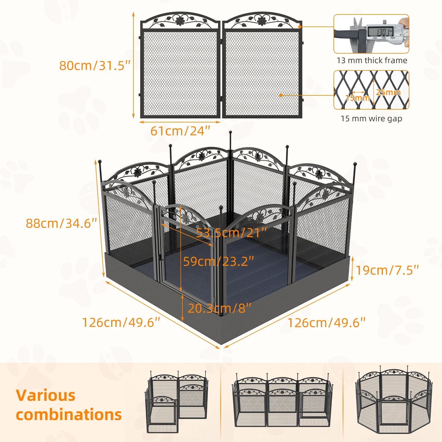 BINGOPA Eight Panel Foldable Metal Dog Playpen With Gate Heavy Duty Whelping Fence Indoor Use