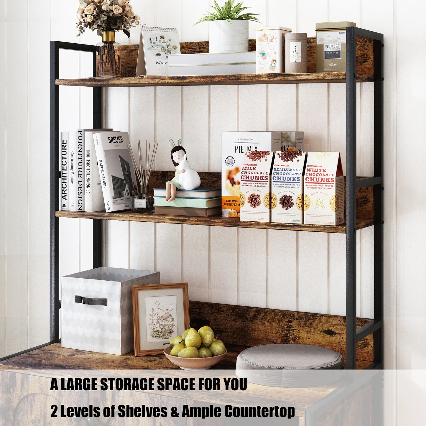 HiMISSCN Wooden Hidden Litter Box Enclosure With Shelves Cat Villa