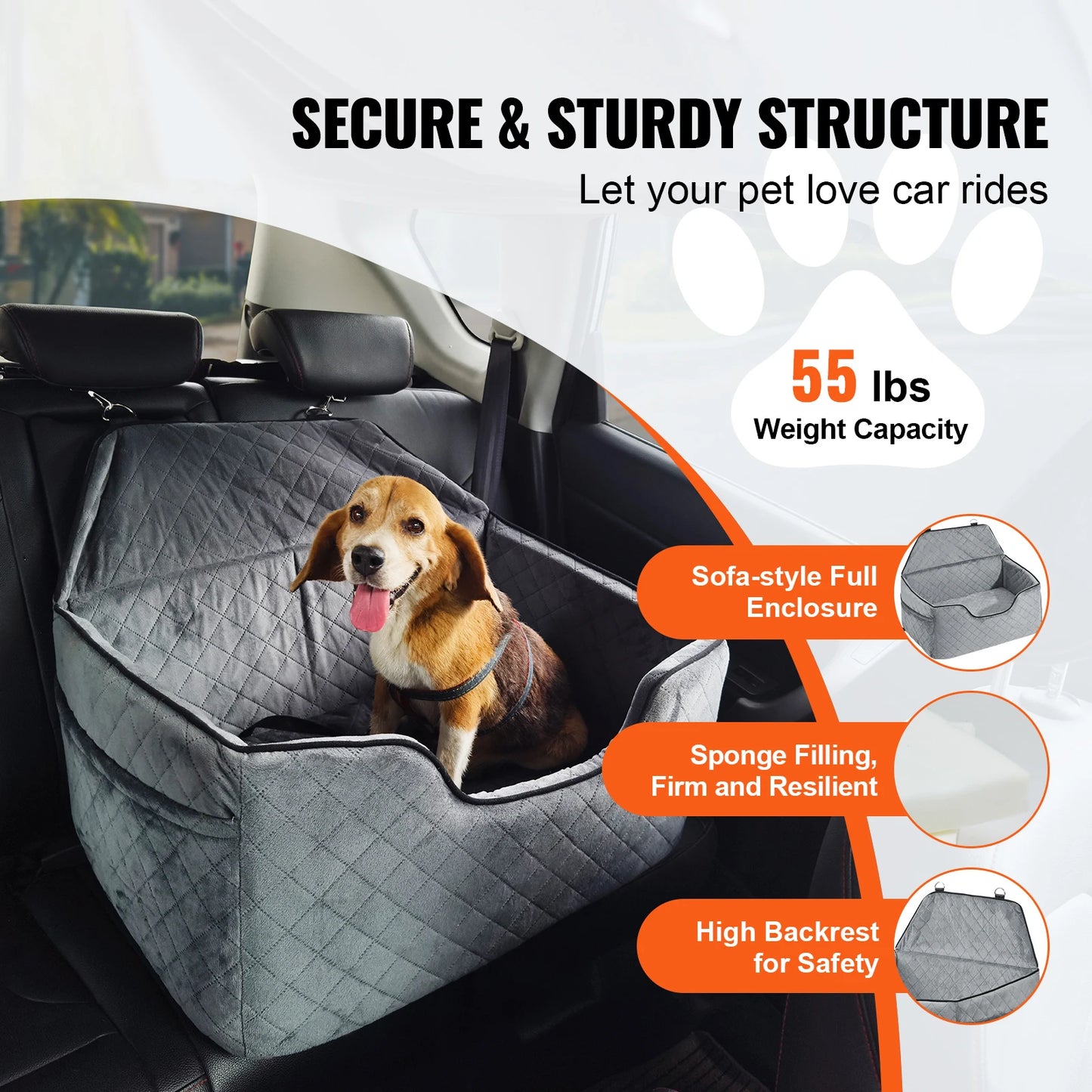 SucceBuy Dog Car Seat Booster With Storage Pocket For Dogs