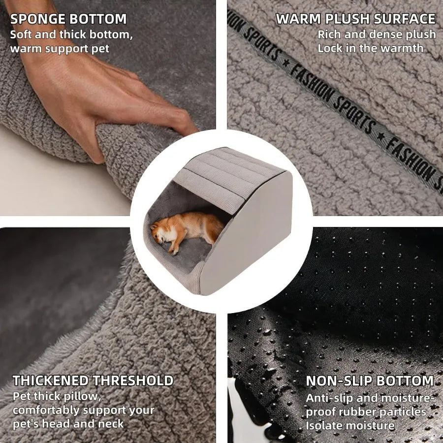 High-Concerned Dog Bed House Cozy Memory Foam Plush Non Slip