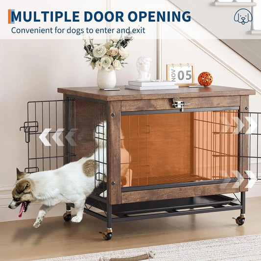 HiMISS Dog Crate Furniture with Wheels Side End Table