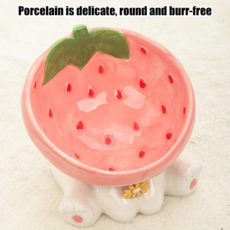 Elevated Cat Fruit Ceramic Bowl For Pets Food And Water