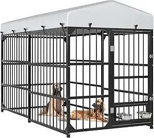 DAFIFY Outdoor Dog Kennel With Rotating Feeder Bowls