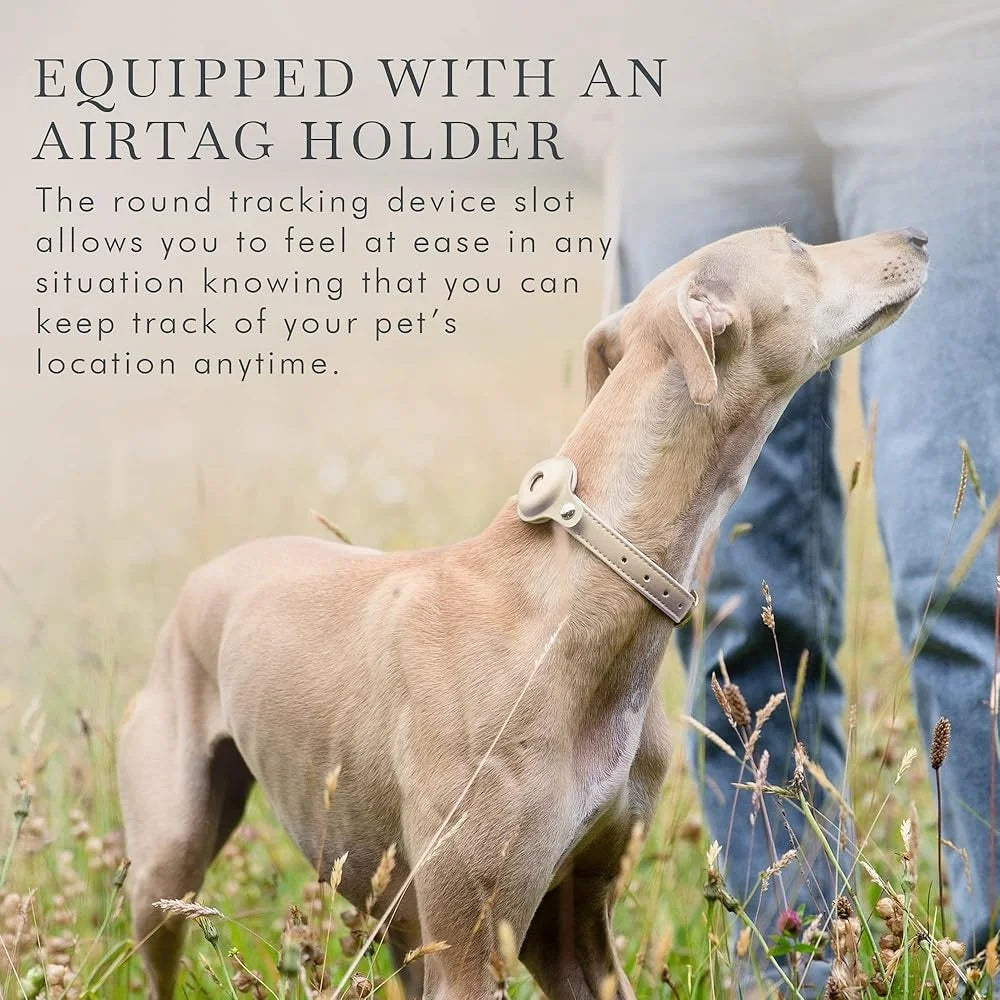 XMSJ Vegan Leather Dog Collar With Tracker Holder