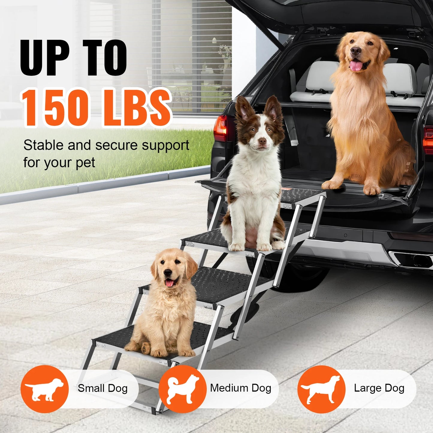 SucceBuy Folding Dog Car Stair Steps Portable Aluminum Pet Steps