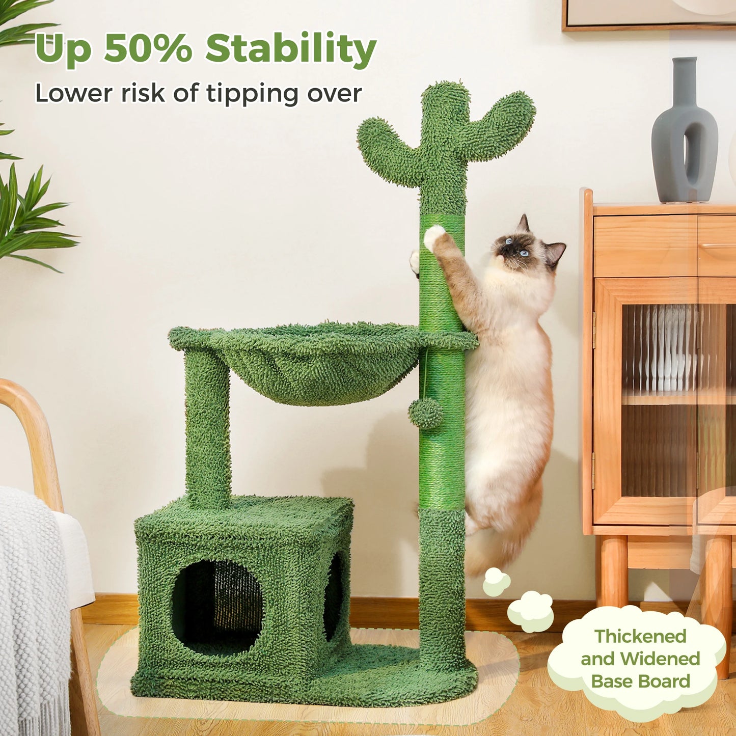 PEQULTICN Cactus Cat Tree With Condo Hammock For Indoor Cats