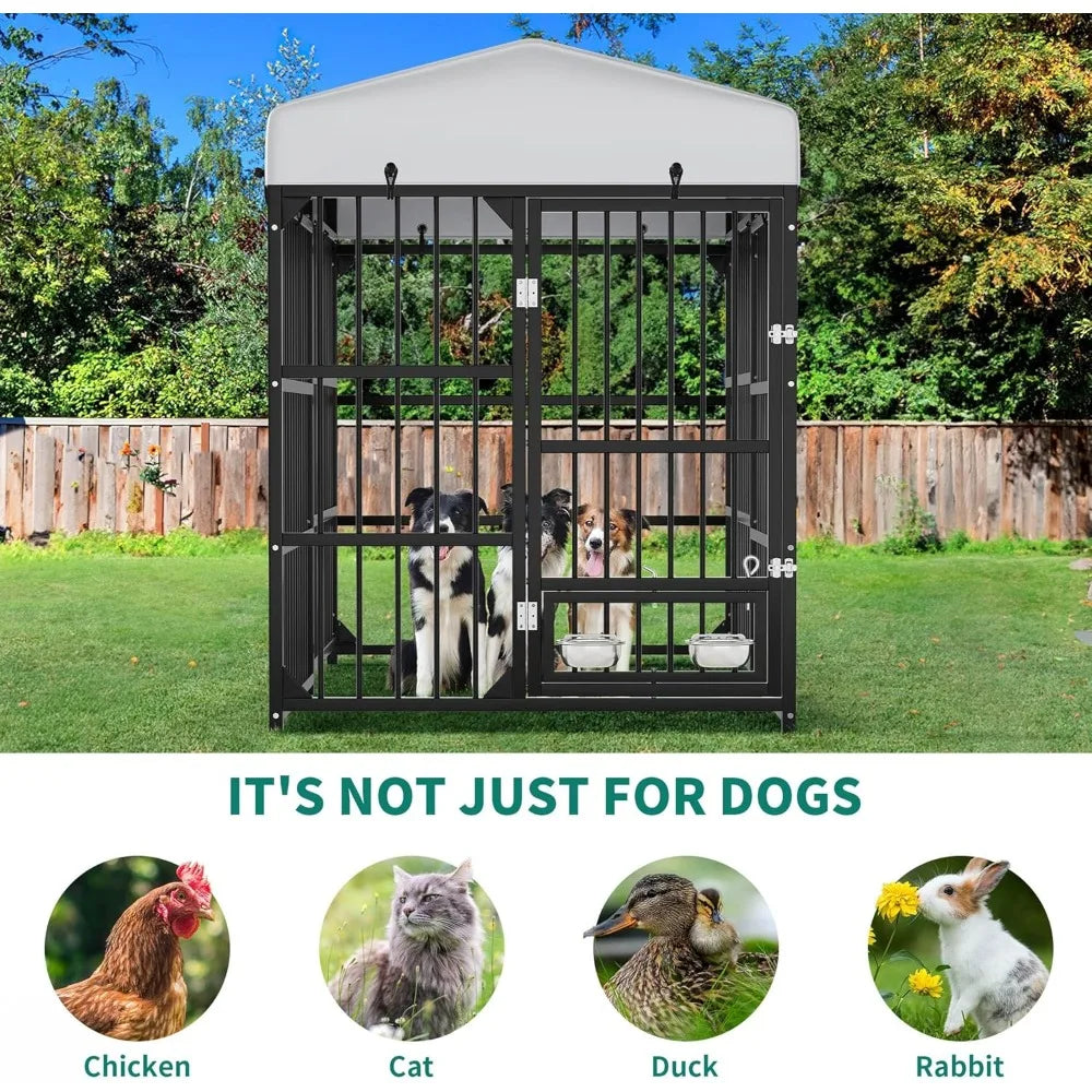 DAFIFY Outdoor Dog Kennel With Rotating Feeder Bowls