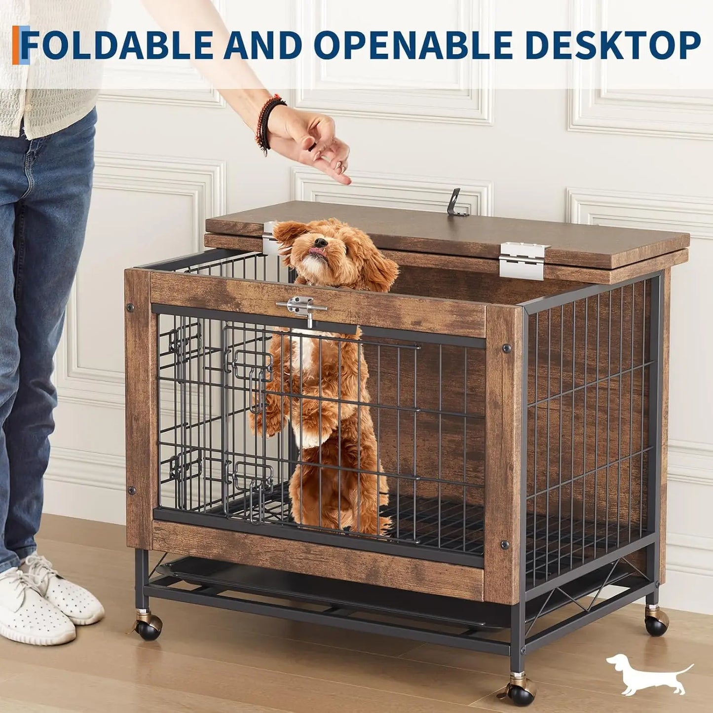HiMISS Dog Crate Furniture with Wheels Side End Table