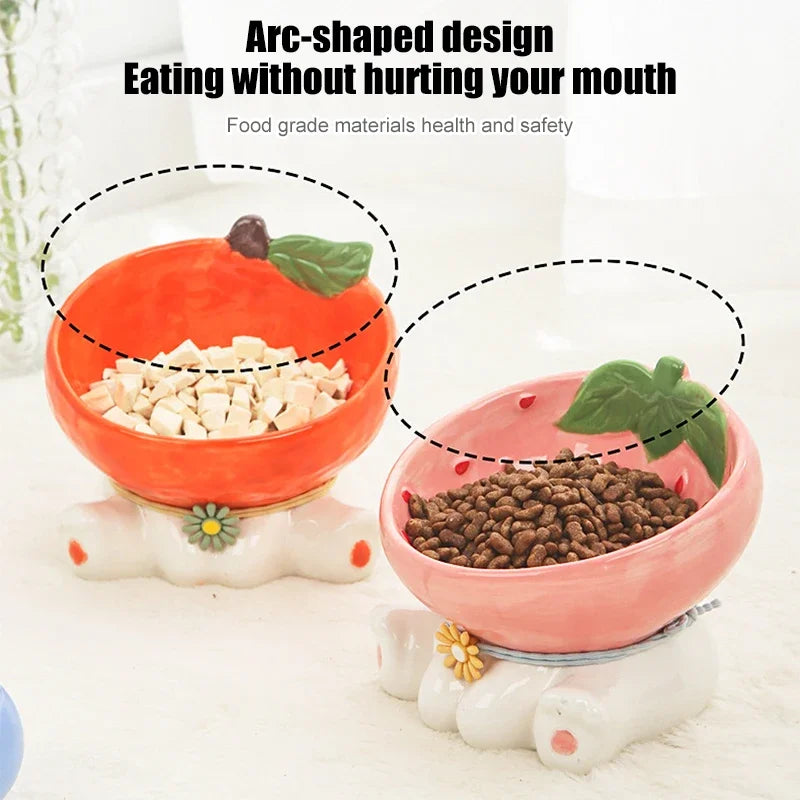 Elevated Cat Fruit Ceramic Bowl For Pets Food And Water