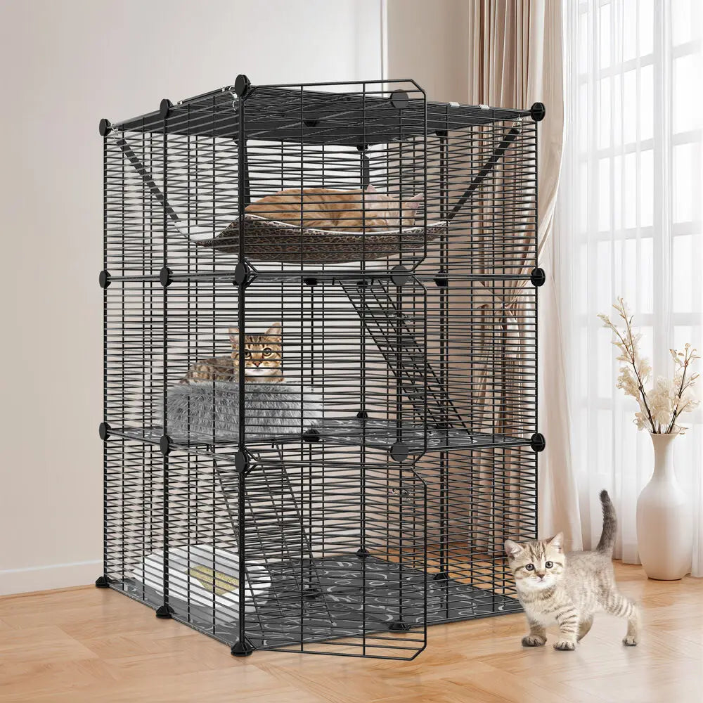 Closure 3-Tier Cat Cage Playpen With Hammock For 1-2 Cats