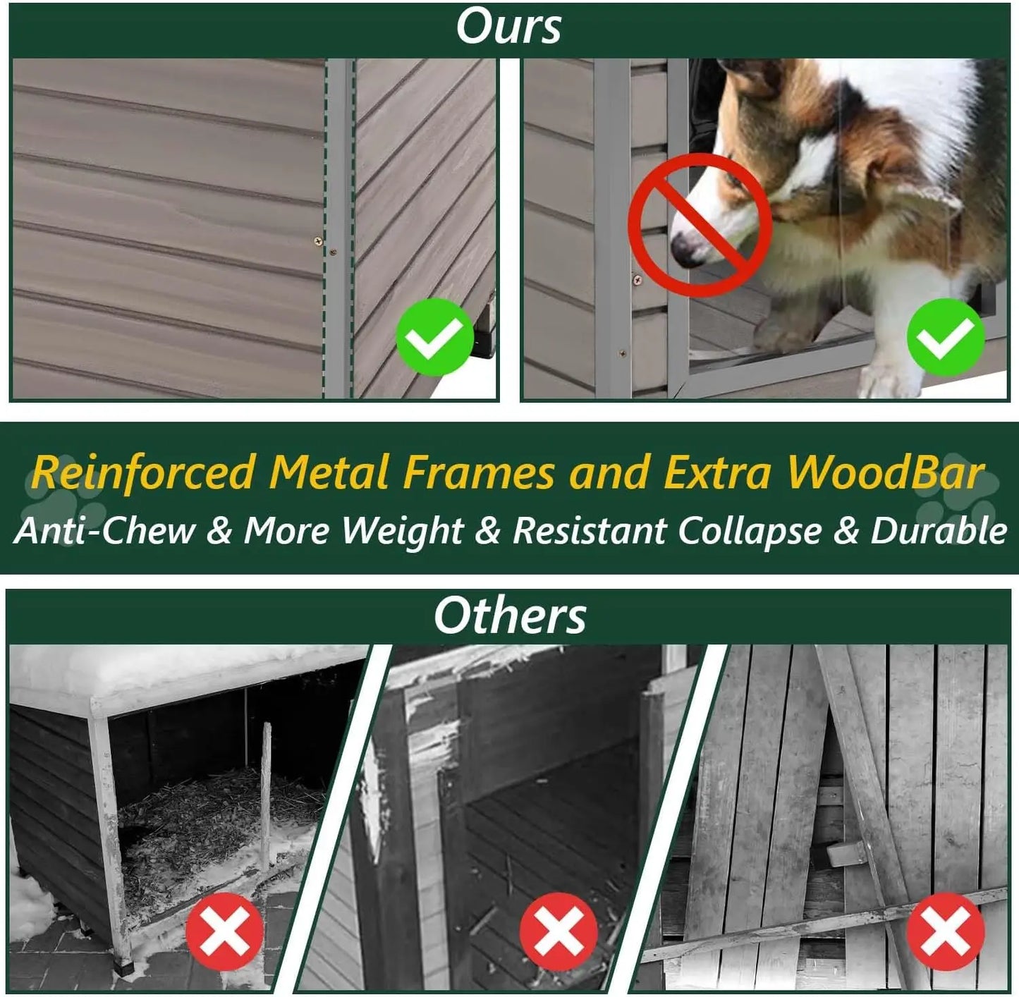 PetsCosset Wooden Dog House Outdoor Kennel With Anti Chewing Frames