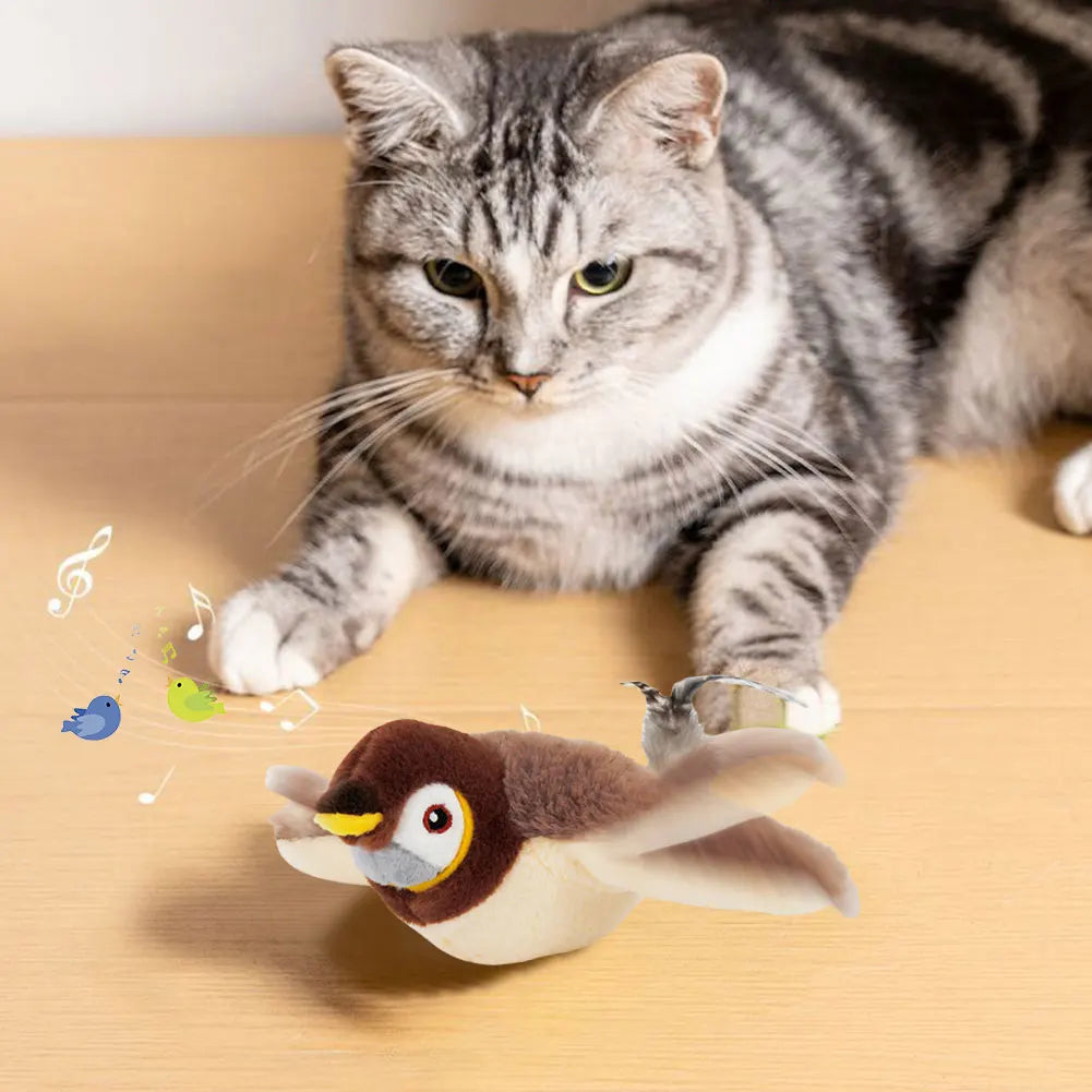 Shunmaii Interactive Cat Toy Sparrow Swing USB Rechargeable Chirping Bird