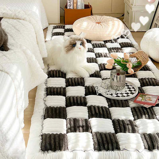 PETRAVELCN Dog Bed Mat Couch Cover Coral Fleece Plaid