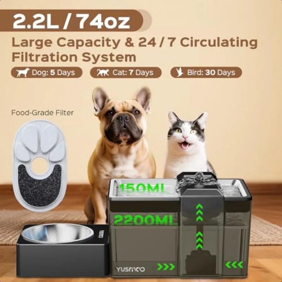 Hign-concerned Automatic Cat Water Fountain With Food Bowl BPA Free