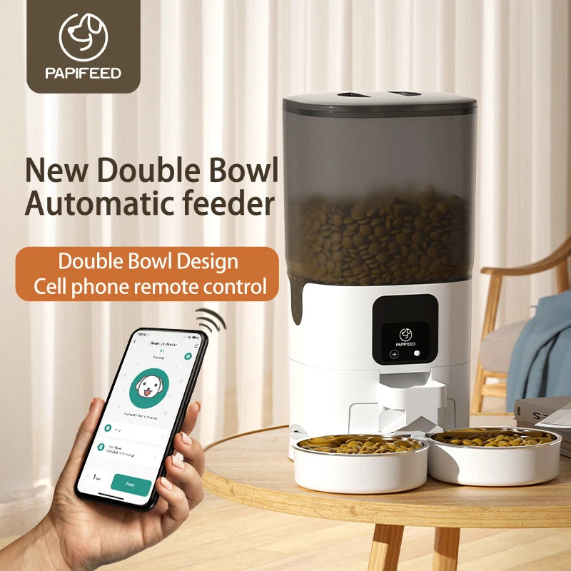 PAPIFEED Smart Automatic Pet Feeder With Dual Bowls And WiFi Timer