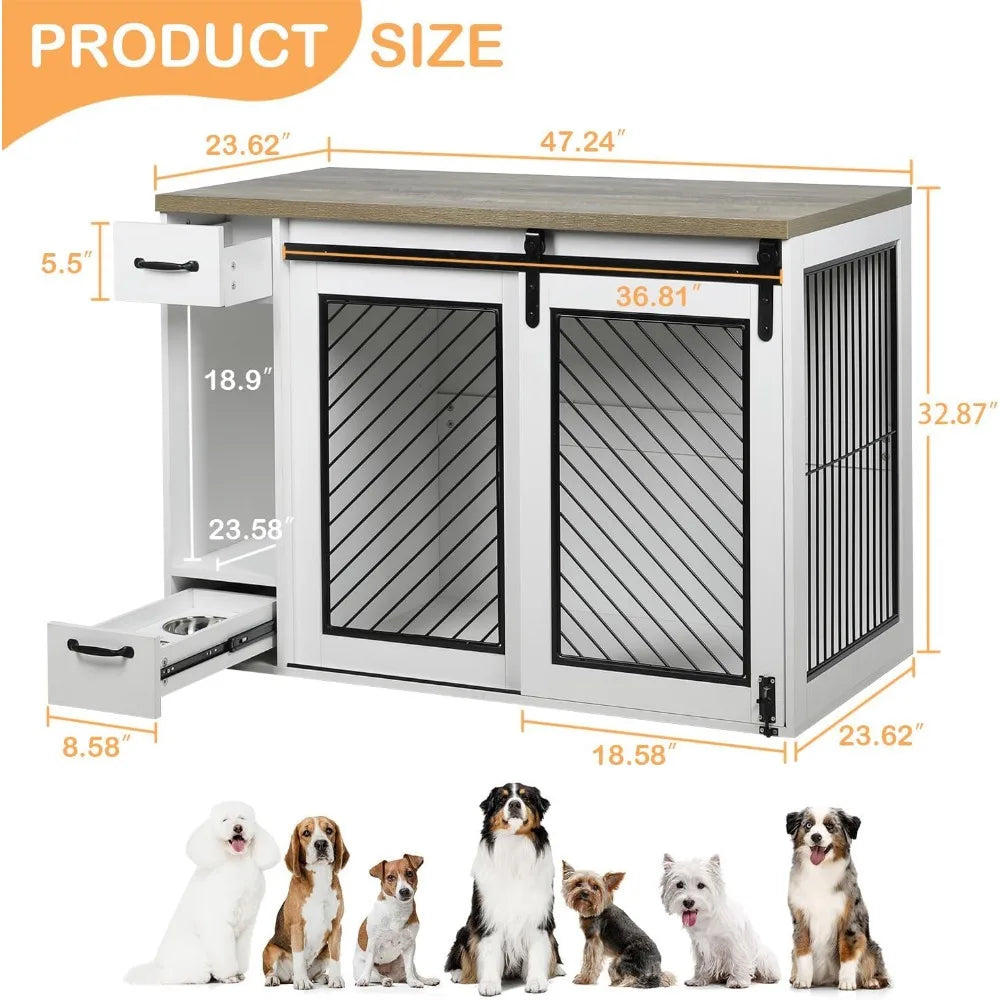 TIFICY Heavy Duty Dog Crate With Sliding Doors And Drawers