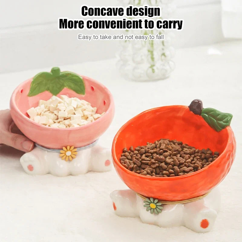 Elevated Cat Fruit Ceramic Bowl For Pets Food And Water