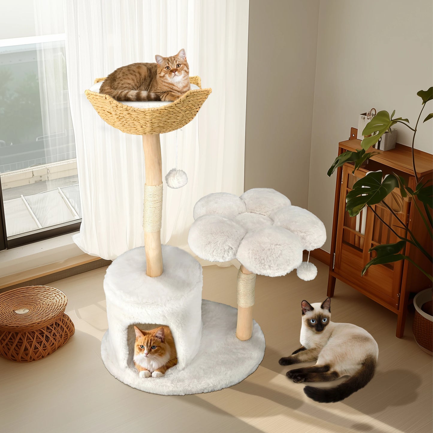 BORWARTCN Cat Tree Tower Multi Level Plush Condo Scratching Posts