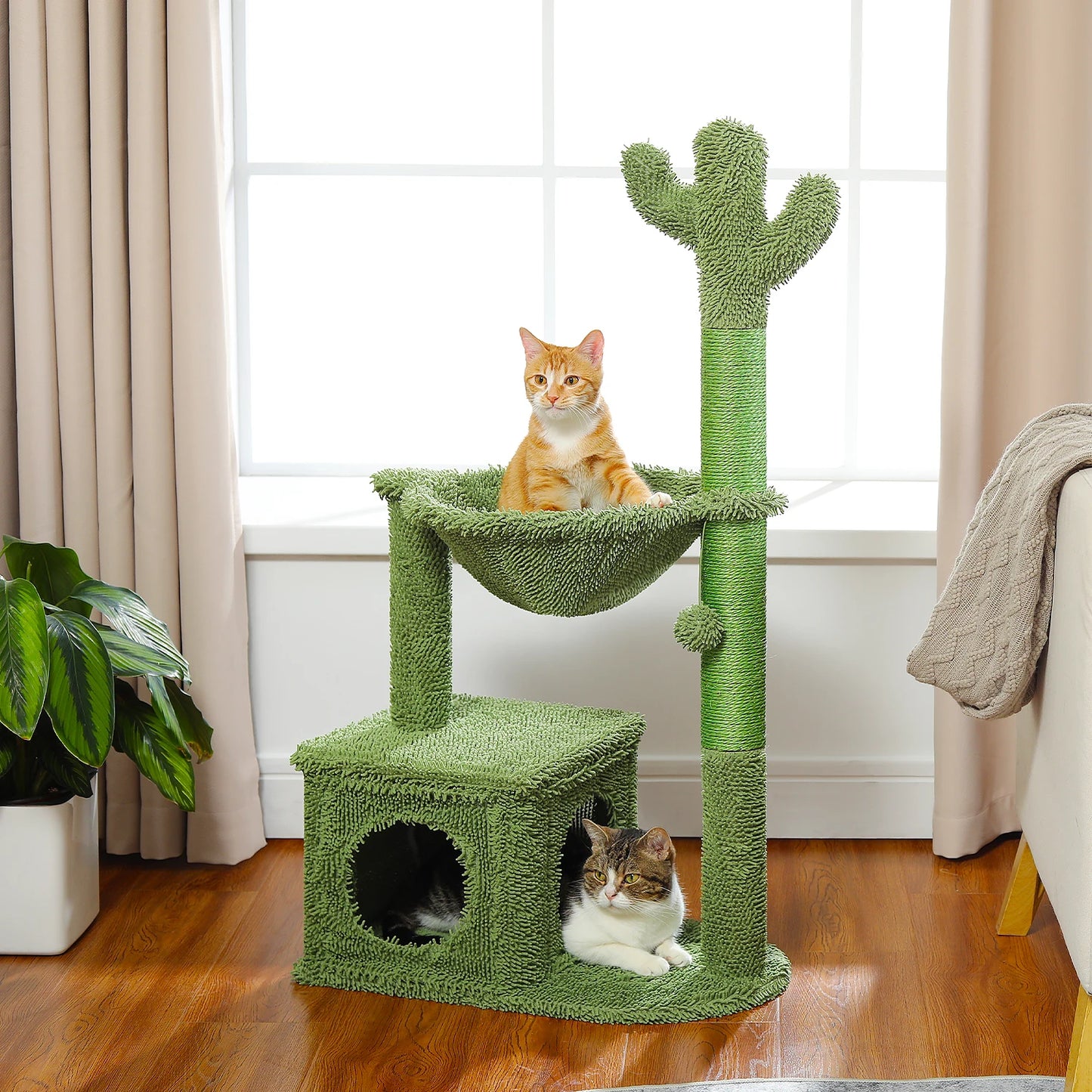 PEQULTICN Cactus Cat Tree With Condo Hammock For Indoor Cats