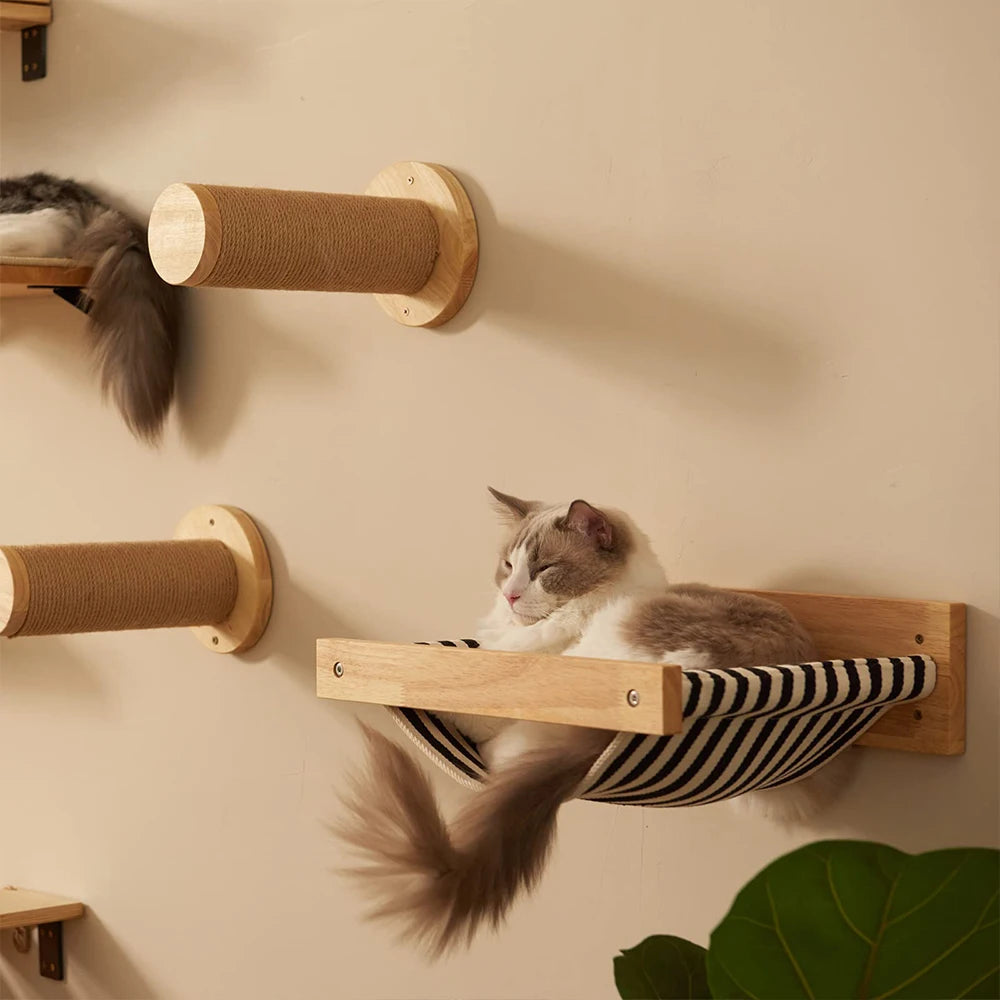 PETRAVELCN Wall Mounted Cat Hammock And Three Tier Scratching Posts