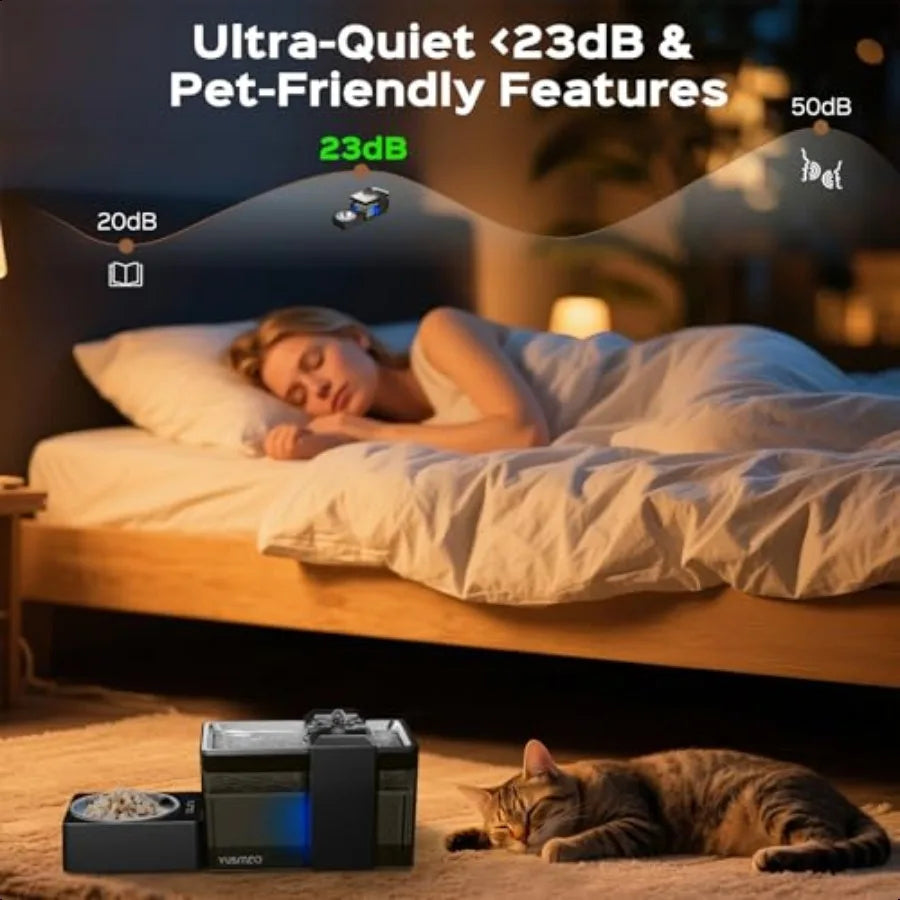 Hign-concerned Automatic Cat Water Fountain With Food Bowl BPA Free