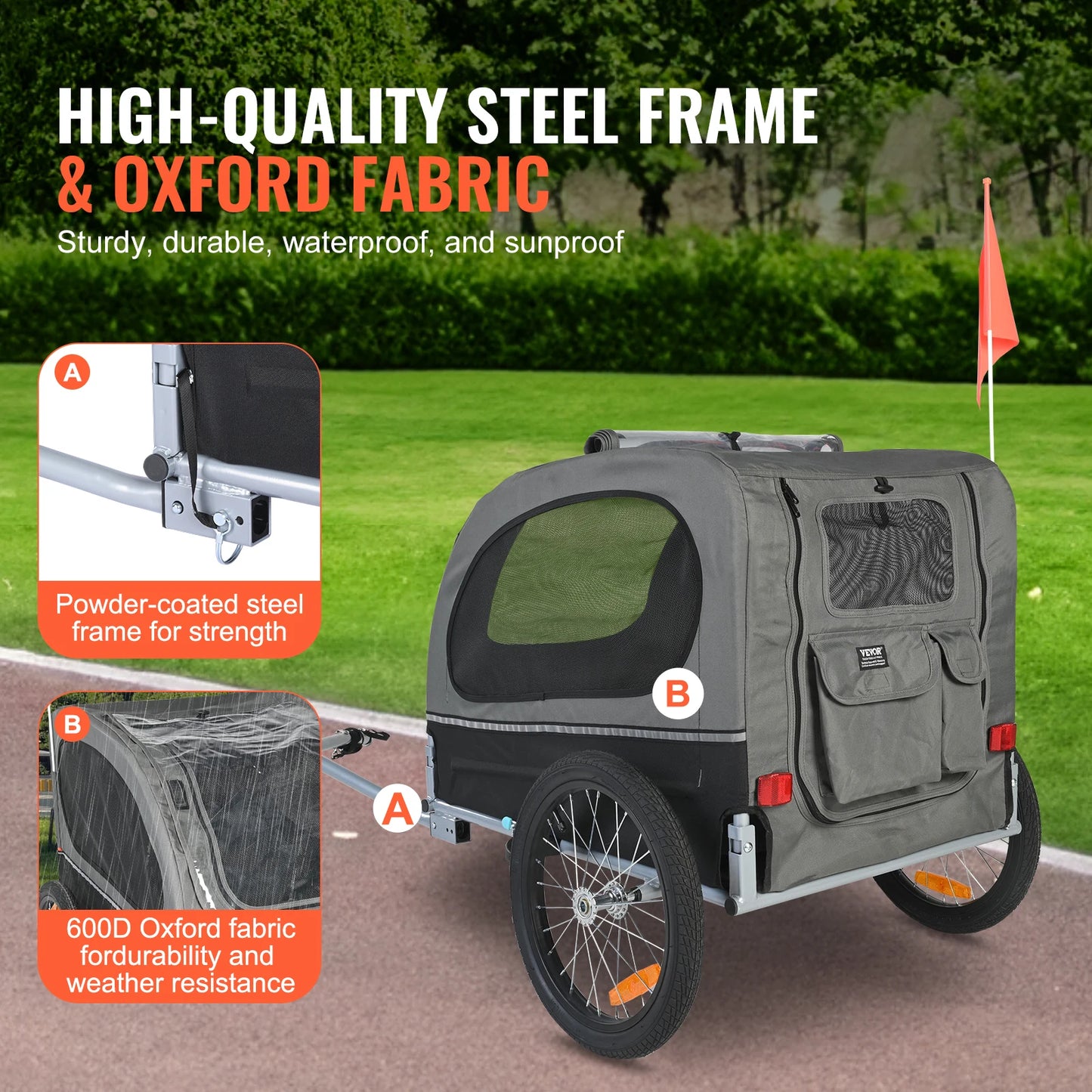SucceBuy Dog Bike Trailer Carrier With Collapsible Design And Reflectors