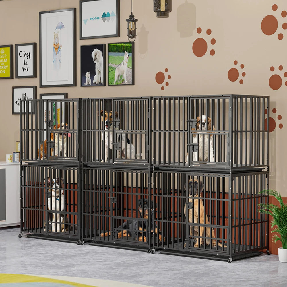 BORWARTH Oversized Stackable Dog Crate With Removable Tray Lockable Wheels