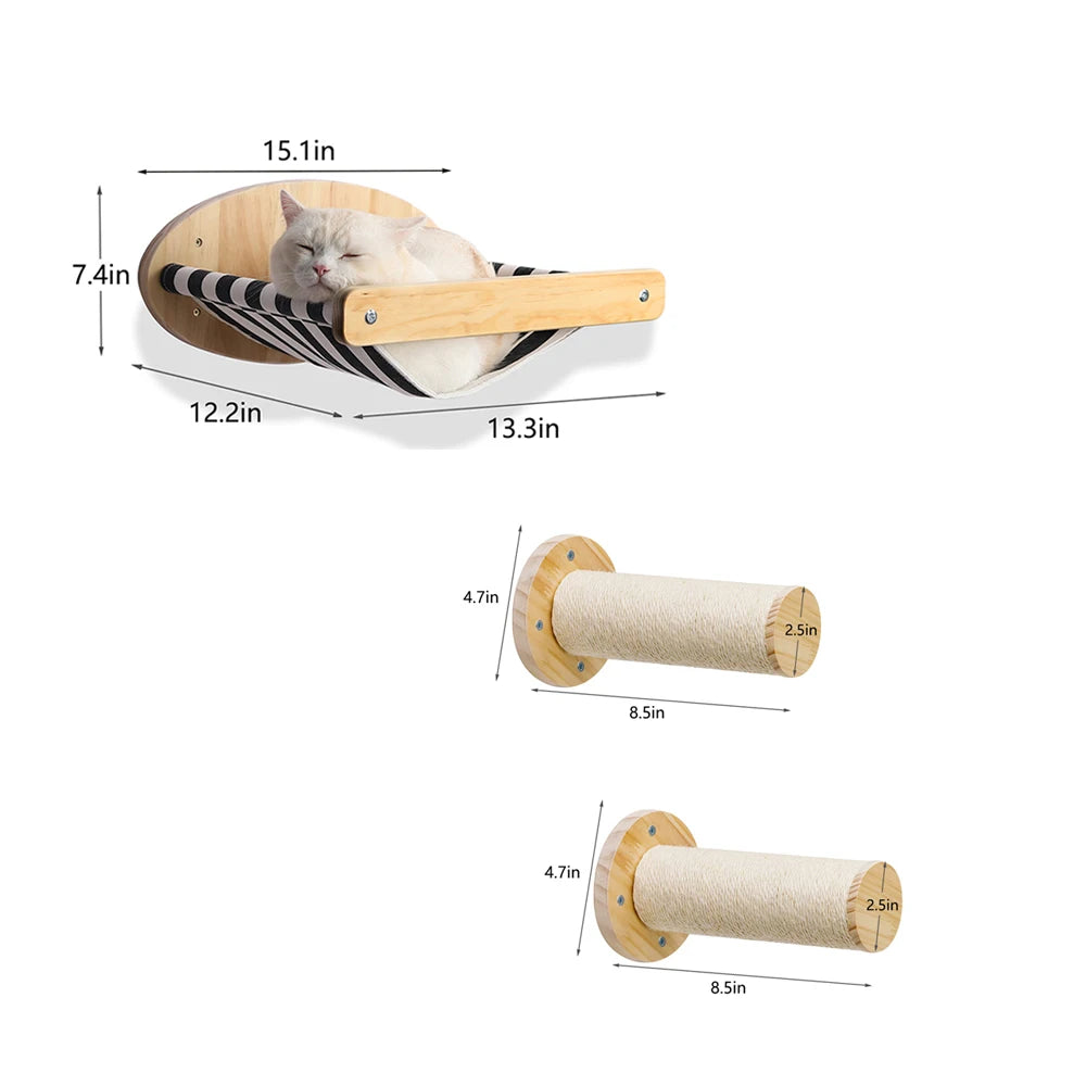 PETRAVELCN Wall Mounted Cat Hammock And Three Tier Scratching Posts