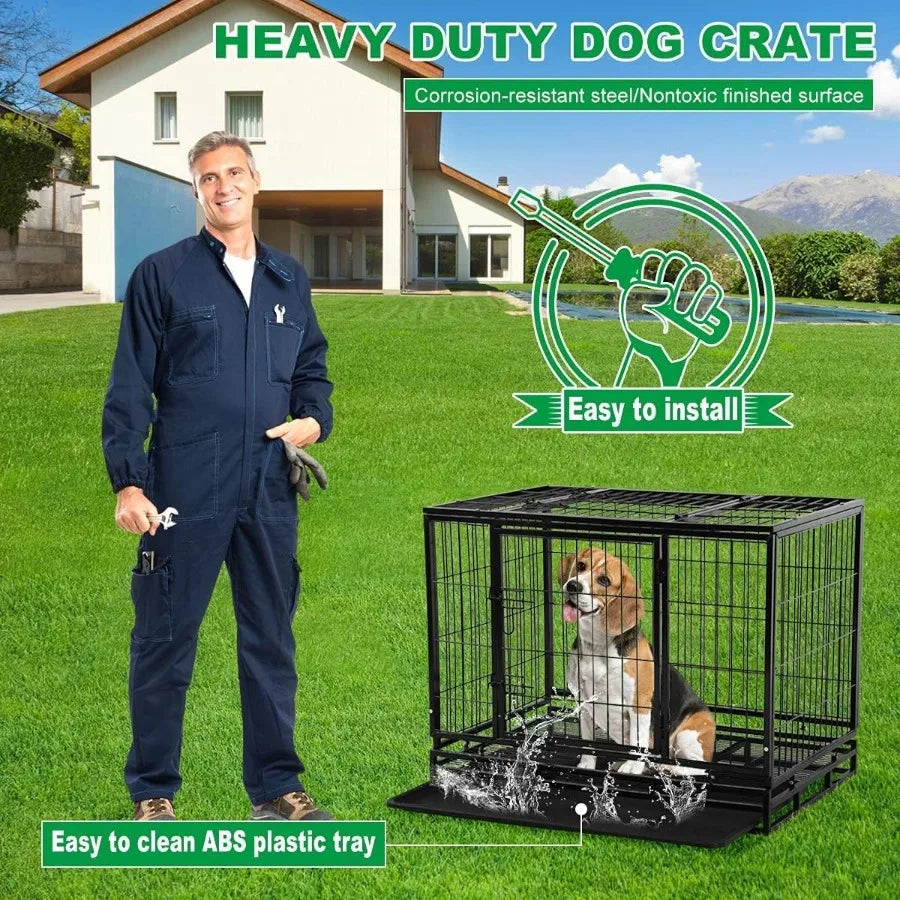 High-concerned Large Dog Kennel With Wheels And Double Doors