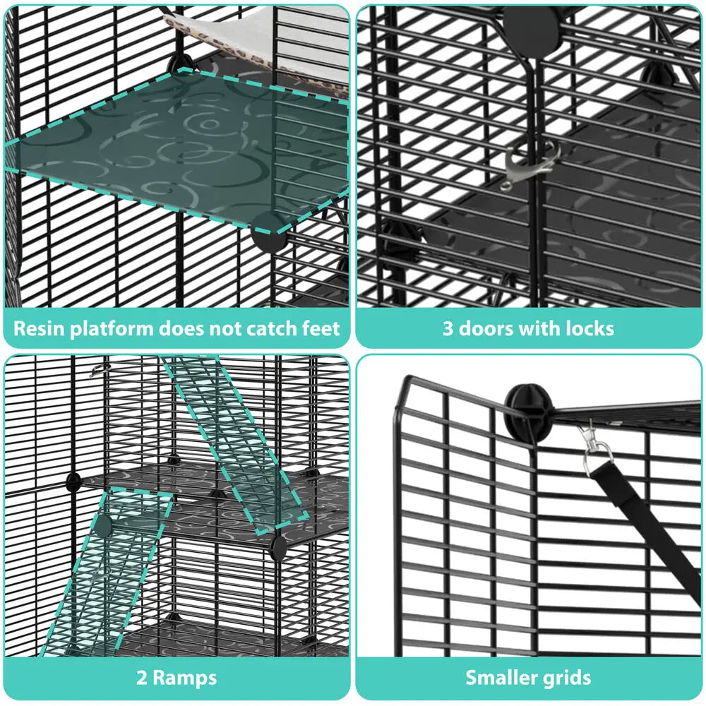 Closure 3-Tier Cat Cage Playpen With Hammock For 1-2 Cats