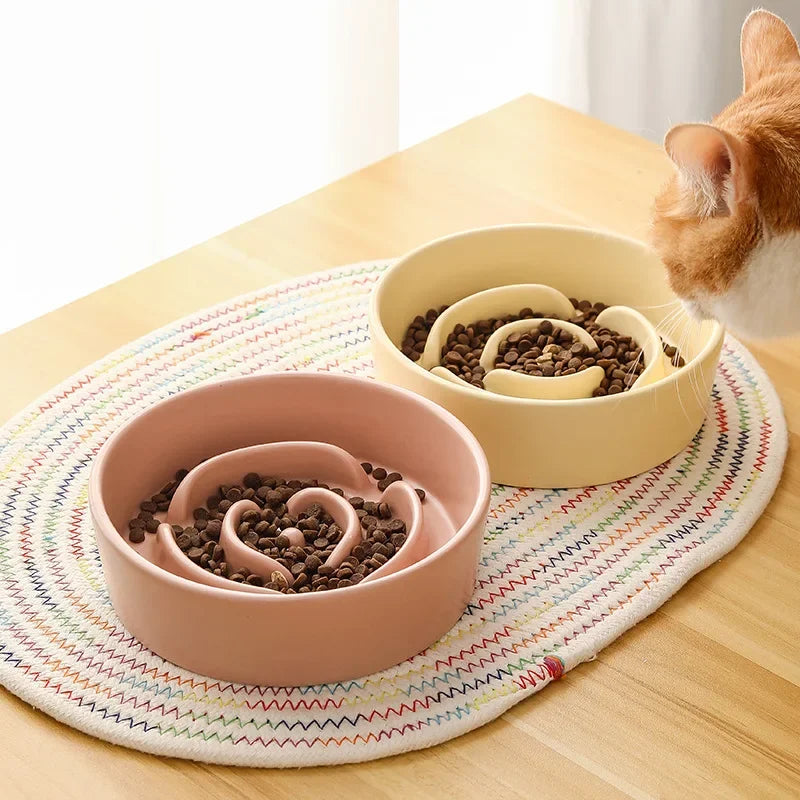 Ceramic Slow Feeder Bowl for Cats and Dogs Anti Choke