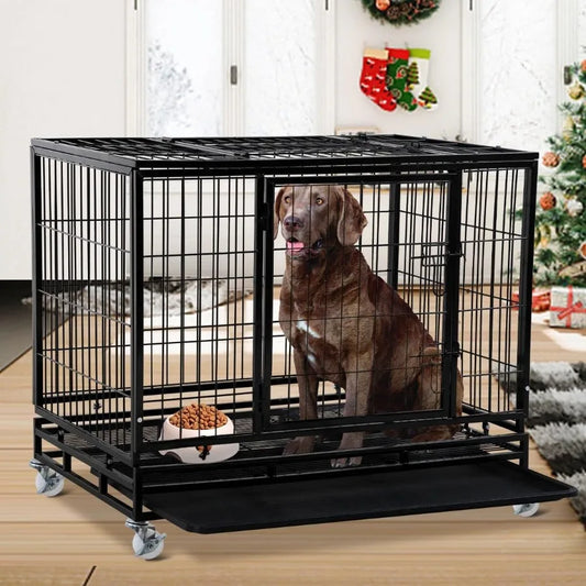High-concerned Large Dog Kennel With Wheels And Double Doors