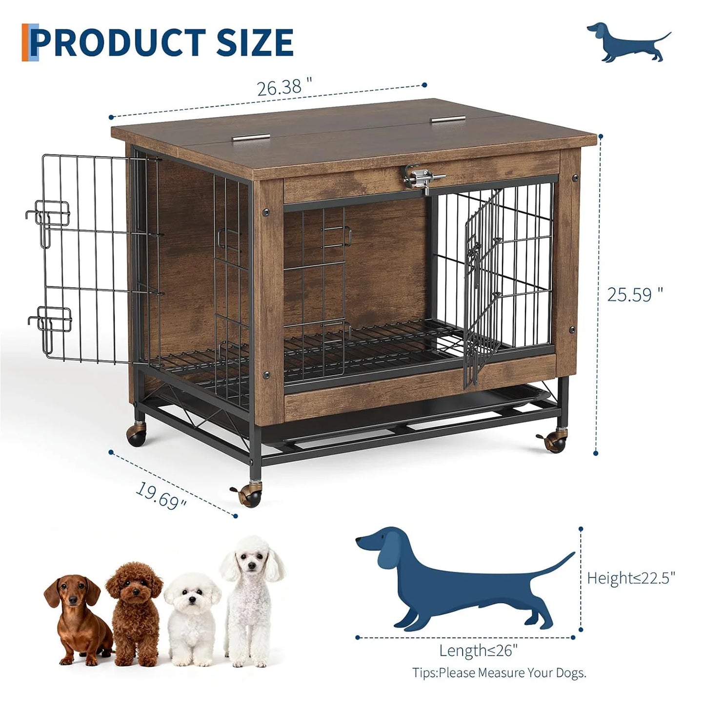 HiMISS Dog Crate Furniture with Wheels Side End Table