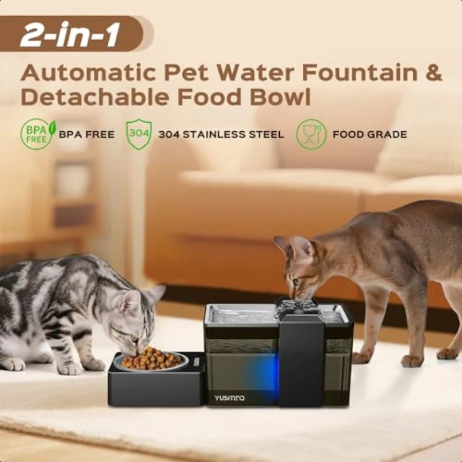 Hign-concerned Automatic Cat Water Fountain With Food Bowl BPA Free