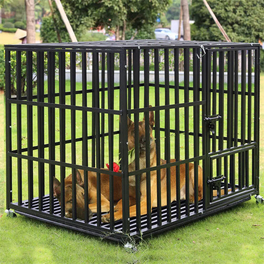 BINGOPAW Heavy Duty Dog Crate With Lockable Wheels 3 Doors
