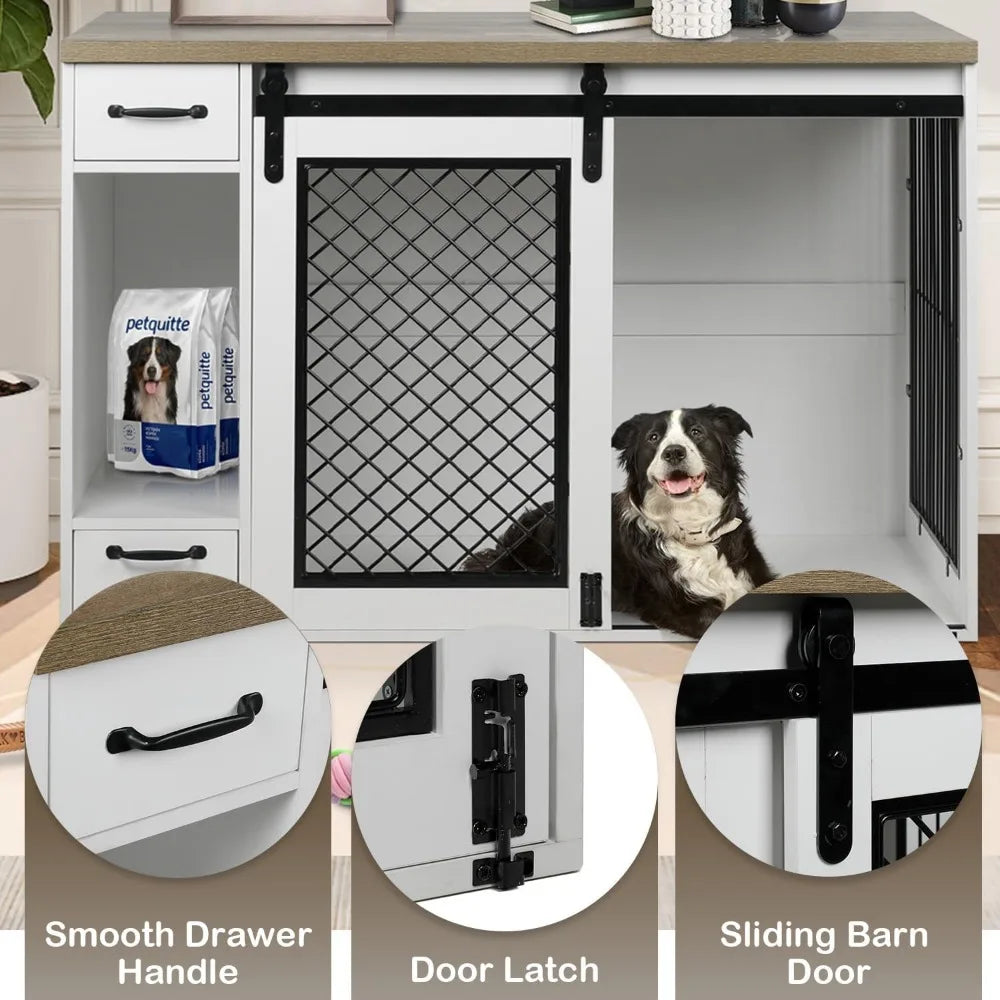 TIFICY Heavy Duty Dog Crate With Sliding Doors And Drawers