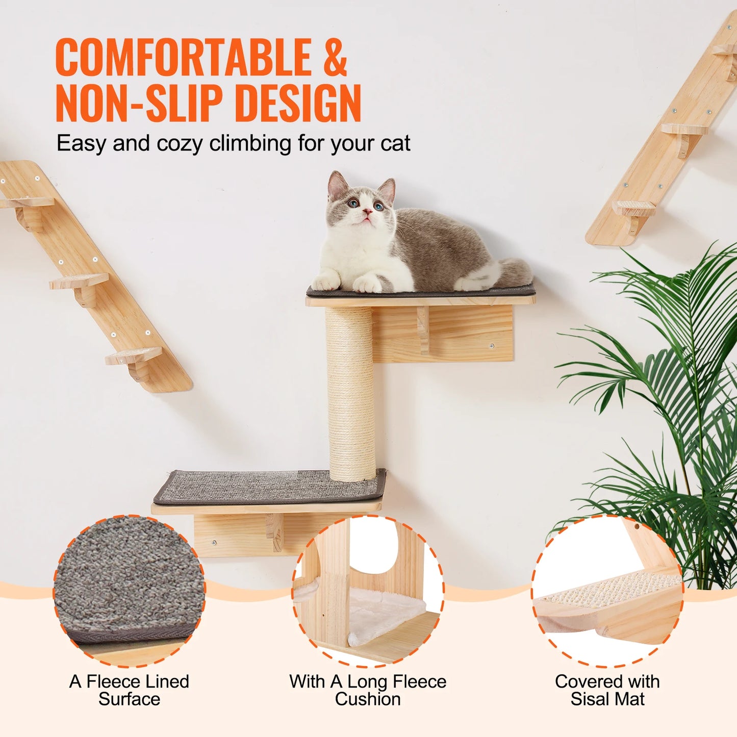 SucceBuy Wall Mounted Cat Shelves Perches Jumping Boards Cat Tree