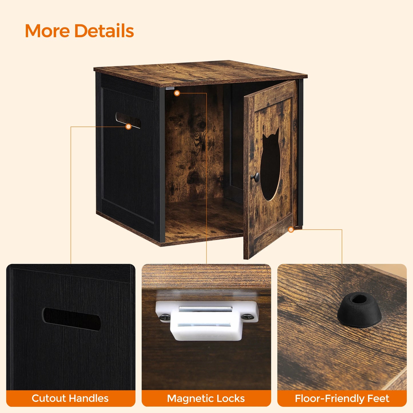 FEANDREAH Hidden Litter Box Furniture Enclosure Cabinet For Cats