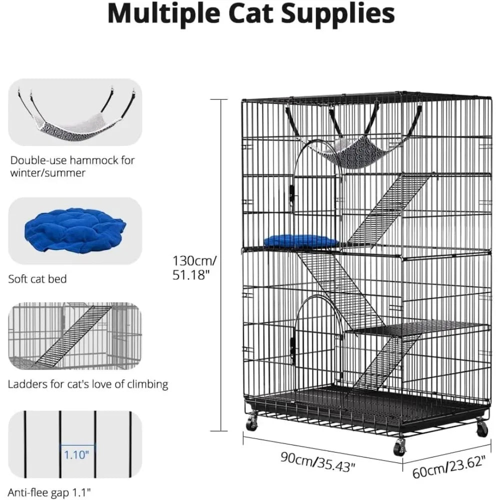 4 Tier Cat Cage Kennel Enclosure Playpen Metal With Hammock