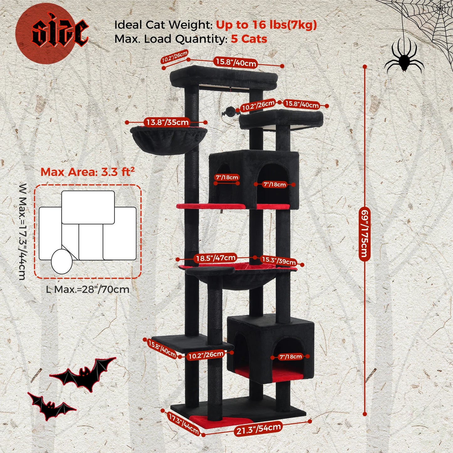 PAWZ Road Cat Tree For Indoor Cats With Large Hammock