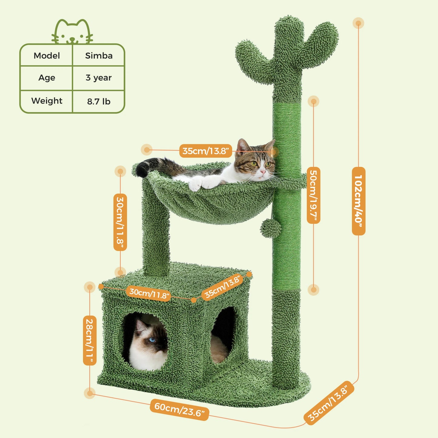 PEQULTICN Cactus Cat Tree With Condo Hammock For Indoor Cats