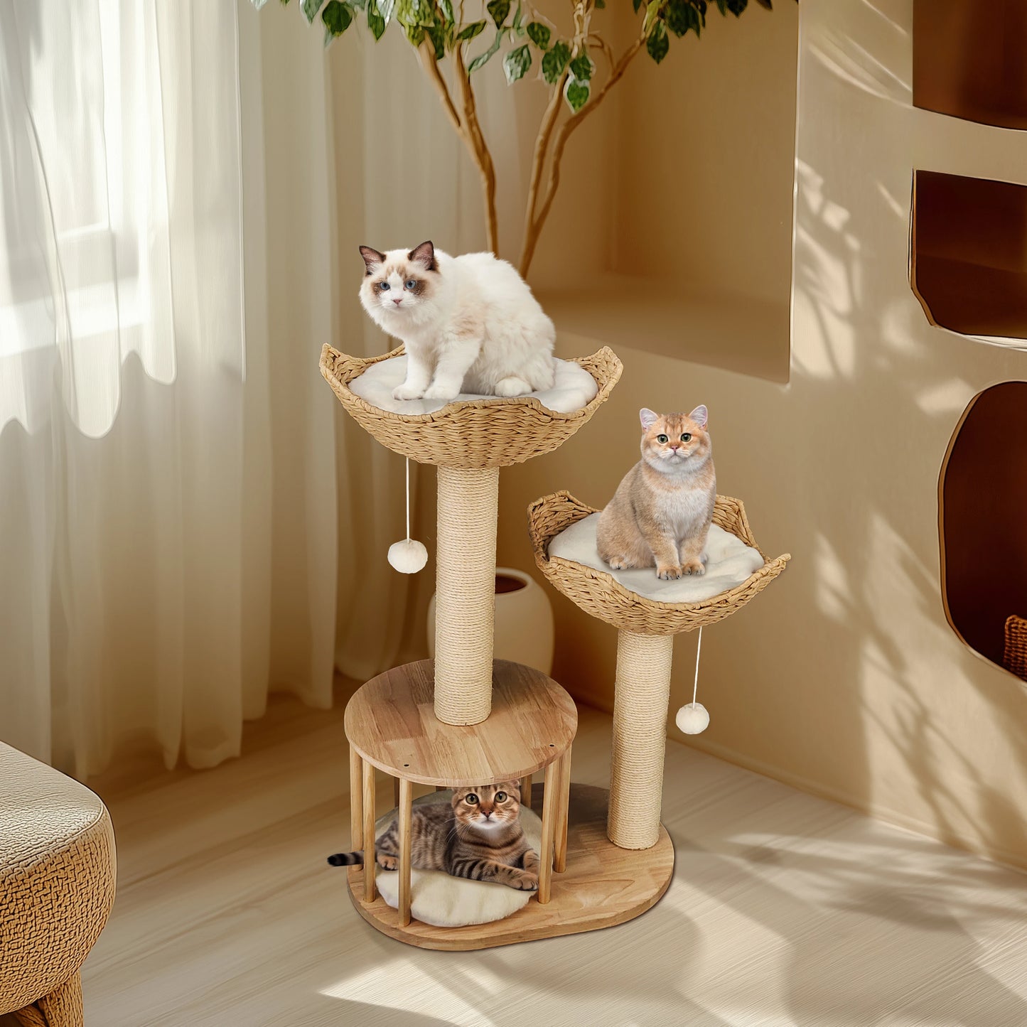 BORWARTCN Cat Tree Tower Multi Level Plush Condo Scratching Posts