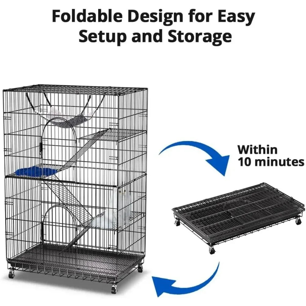 4 Tier Cat Cage Kennel Enclosure Playpen Metal With Hammock