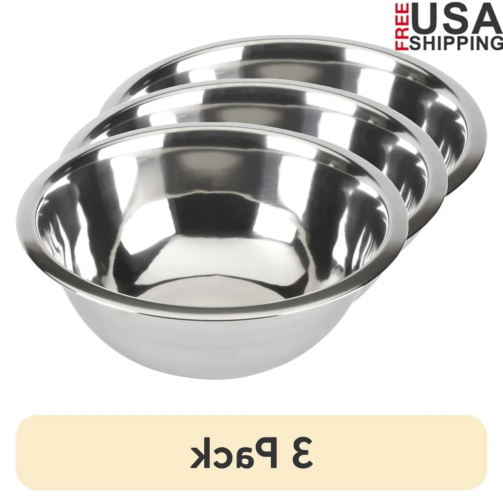 Stainless Steel Mixing Bowls Set 3 Pack Durable Multipurpose Kitchen