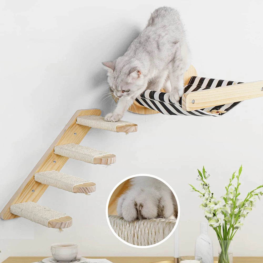 PETRAVELCN Wall Mounted Cat Hammock And Three Tier Scratching Posts