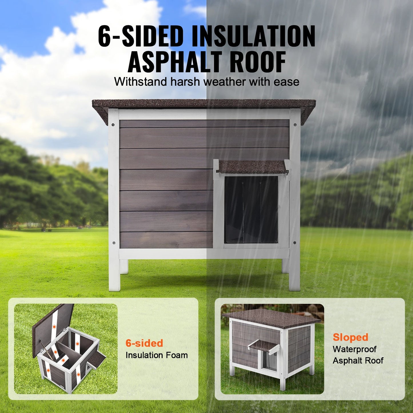 SucceBuy Outdoor Cat House Weatherproof Shelter All Round Foam Insulated