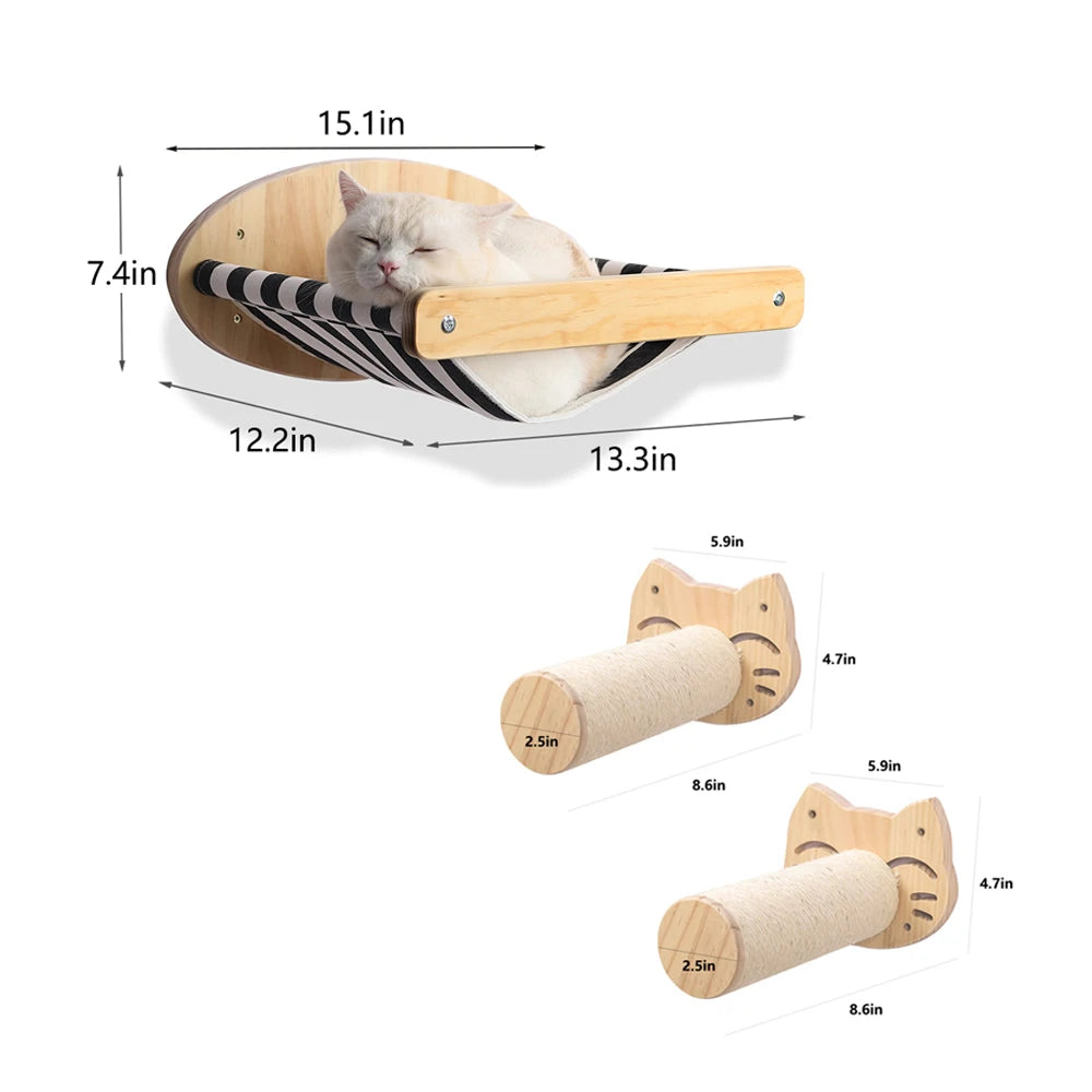 PETRAVELCN Wall Mounted Cat Hammock And Three Tier Scratching Posts