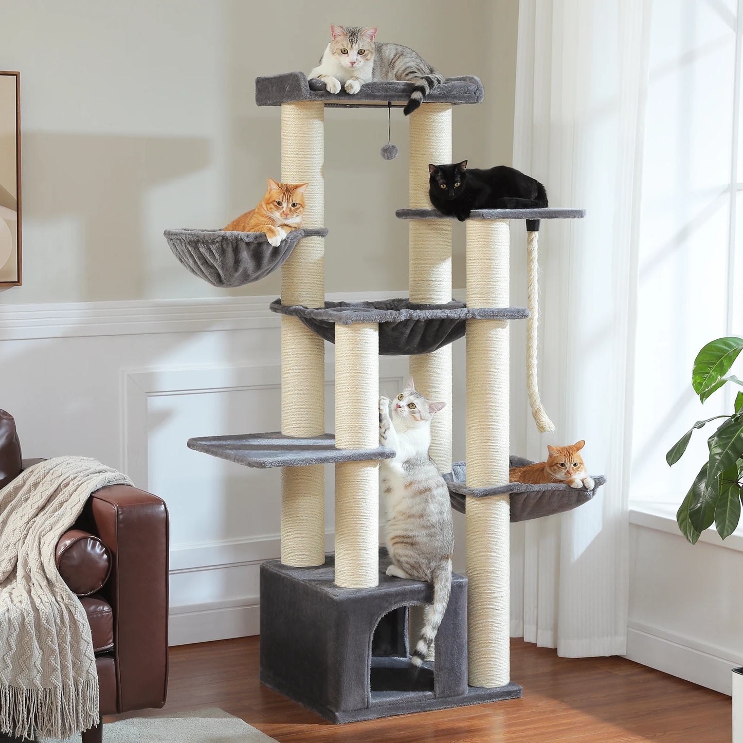 PAWZ Road 5-Tier Cat Tree Tower Hammock And Sisal Posts