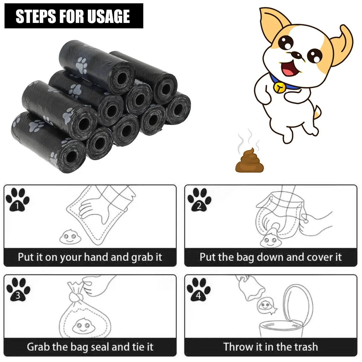 Dog Accessories Biodegradable Poop Bags Dispenser 2 Rolls For Pets